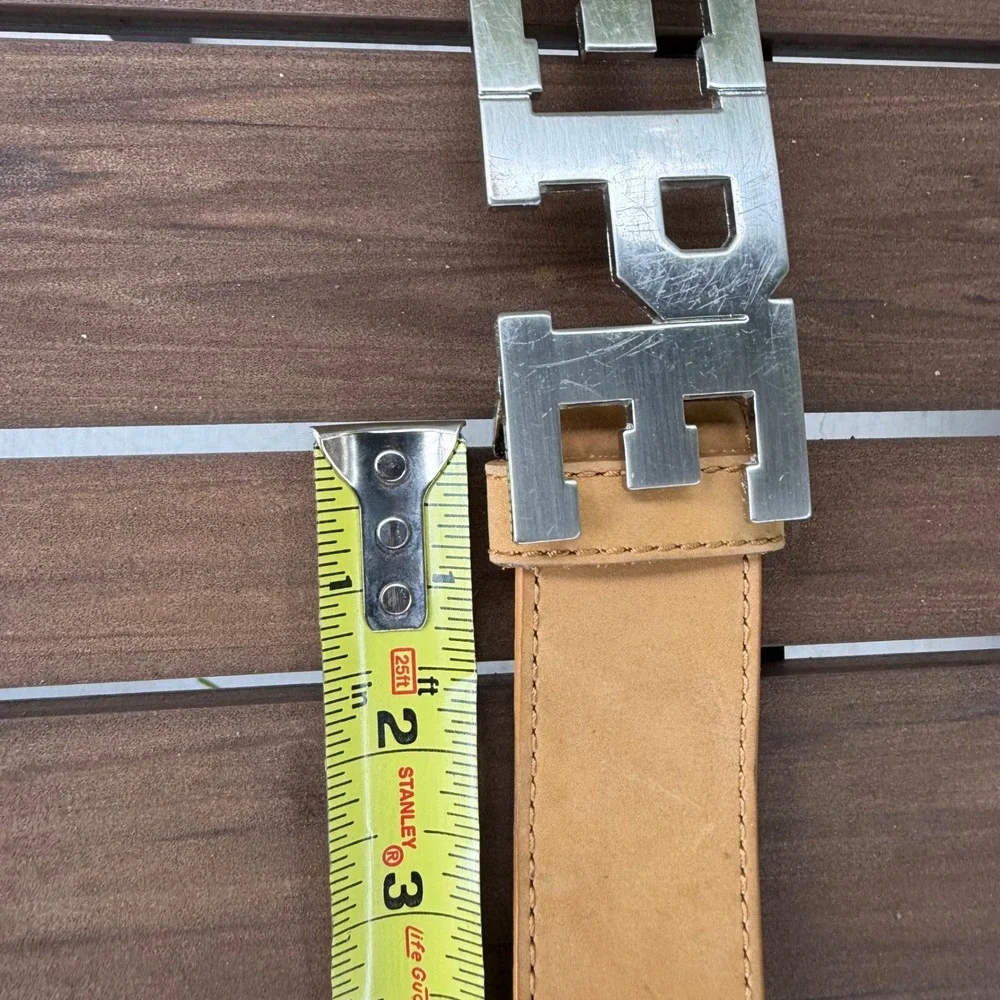 Pepe Jeans London Tan Italian Leather Belt Large PEPE Buckle P3001 Mens 36